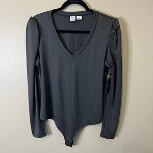 NWT Melrose & Market Gray Long Sleeve V-Neck Bodysuit Size XL
